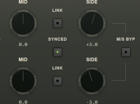 Two rows of mid and side knobs with link buttons between them.